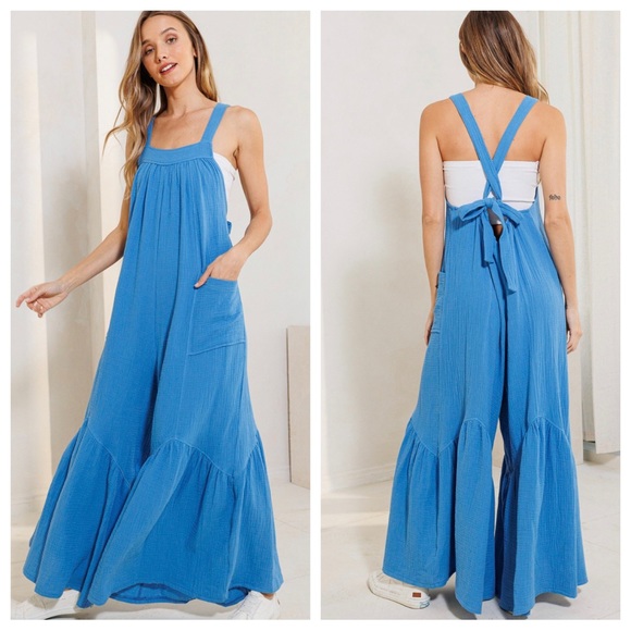 40 Boho -Cotton gauze solid fabric Wide leg
Jumpsuit - Picture 1 of 3